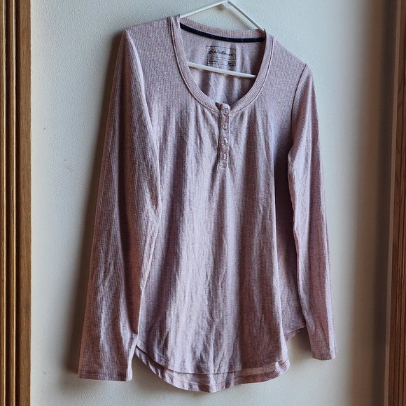 Eddie Bauer Pale Pink Henley Pajama Shirt Size Medium - Picture 2 of 16